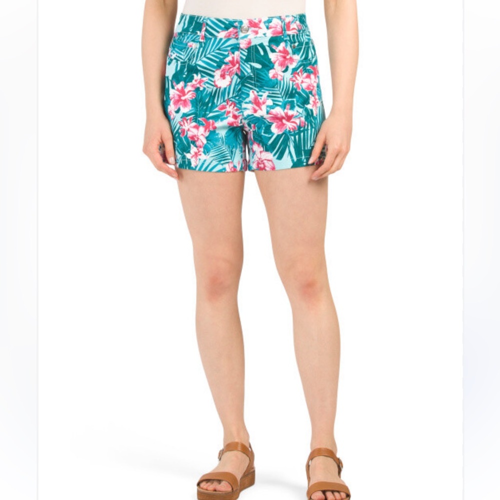 22 Caribbean Joe Tropical Floral Shorts Size 6 Pink Blue Resort Vacation